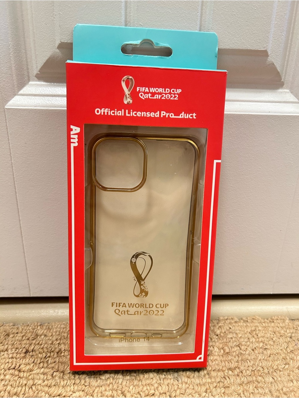NWT FIFA World Cup Qatar 2022 iPhone 14 Case Clear with Gold Trim